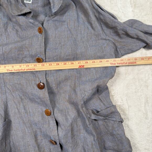 FLAX by Jeanne Engelhart 100% Linen Cardigan & Maxi Skirt Set Size Large Blue - Picture 10 of 11